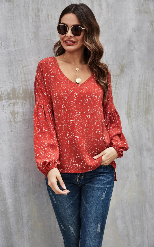 High Low Smock V Neck Top In Red