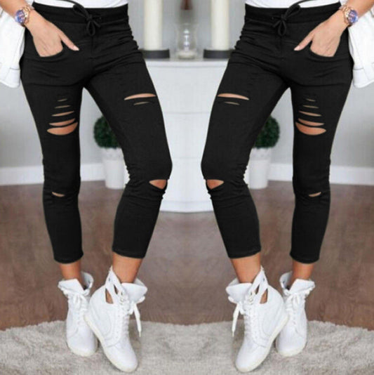 Simple Fashion Hole Low Waist Pencil Pants