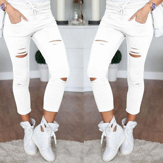 Simple Fashion Hole Low Waist Pencil Pants