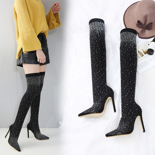 Sensational Dazzling Rhinestones Over-the-Knee Boots