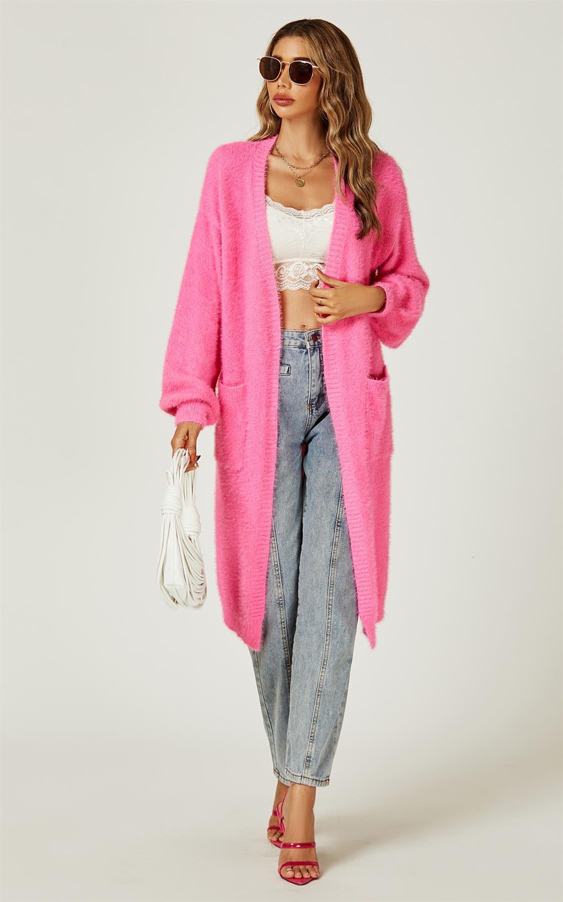 Relaxed Cozy Soft Cardigan In Fuchsia Pink