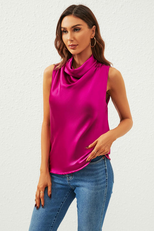 High Neck Sleeveless Blouse In Fuchsia