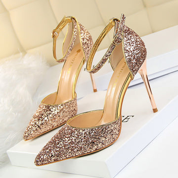 Sexy Nightclub Women's Pointed-Toe Metallic Stiletto Heels Sandals