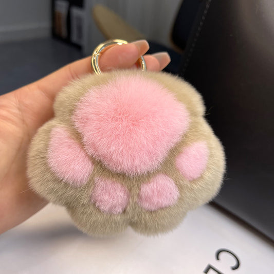 Genuine Rex Rabbit Fur Cat Paw Car Keychain Accessory