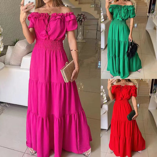 Sensual Off-Shoulder Bubble Sleeve Maxi Dress