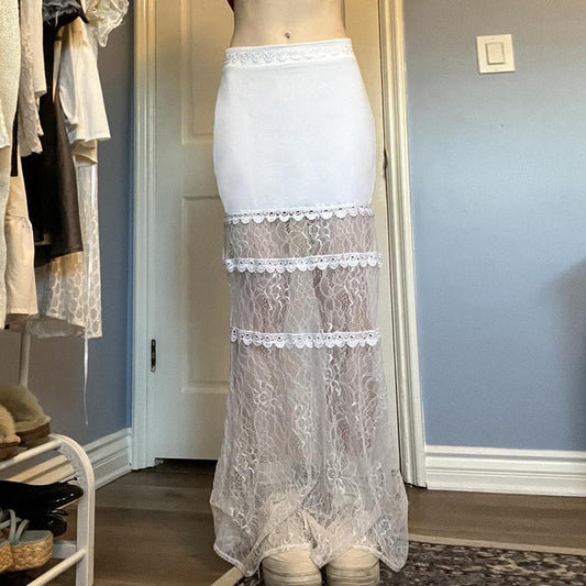 Lace Low Waist Sheer Sexy Mermaid Maxi Skirt