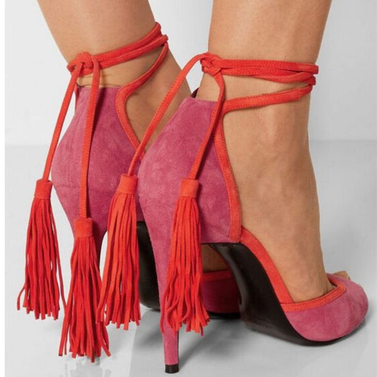 Fashionable Fringed Peep Toe Stiletto Sandals