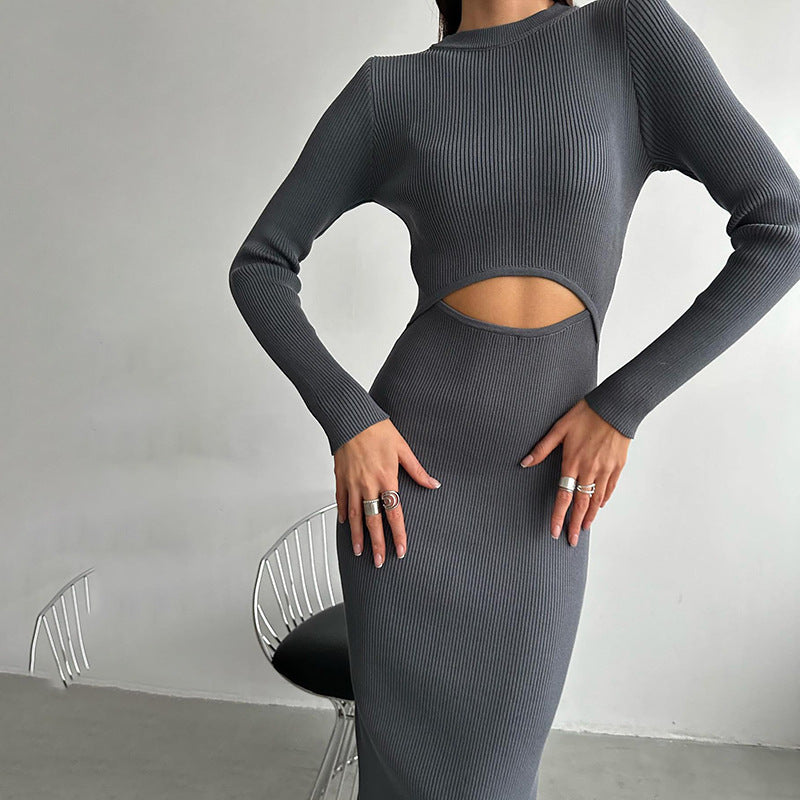 Hollow Out Dress|Long Sleeve Dress|Knit Dresses|Sexy Dresses|Split Dresses