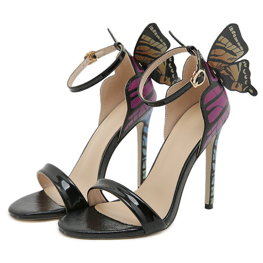 Elegant 3D Butterfly Buckle High Heel Sandals