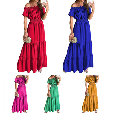 One-Shoulder High-Waisted Color Block Maxi Dress