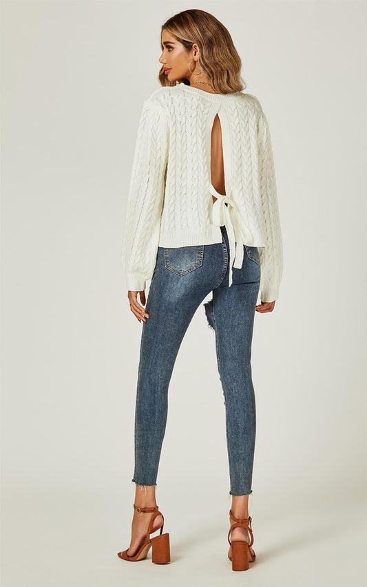 Chunky Open Tie Jumper Top In Cream