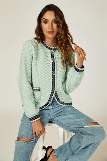 Pocket Knit Cardigan In Grey Green