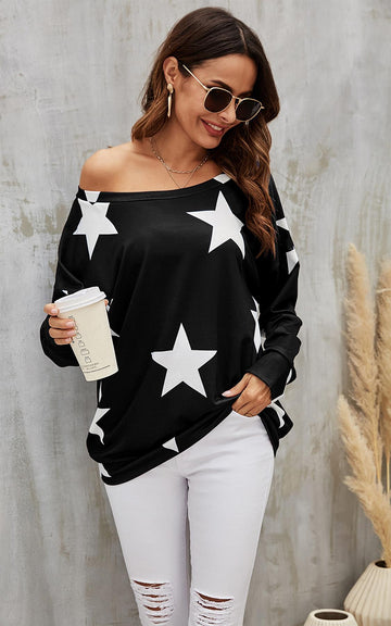 Oversized Star Print Top In Black