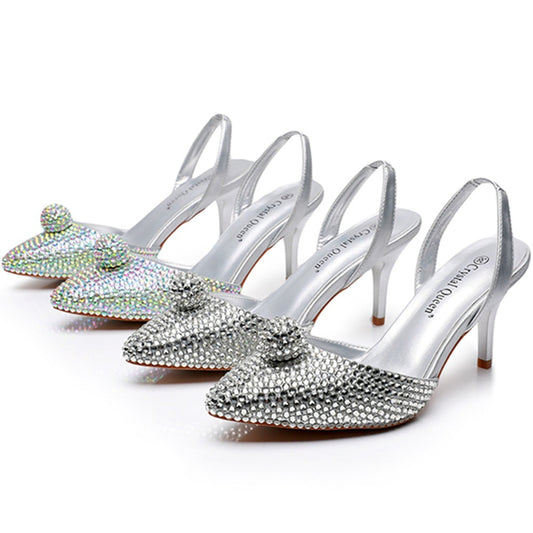 Shimmering Rhinestone Pointed-toe Stiletto Sandals