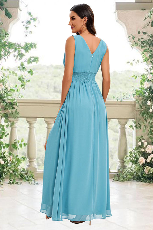 V Neck Bridesmaid Maxi Dress In Light Blue