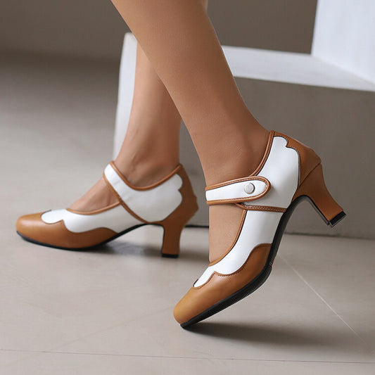 Stylish Color-Blocked Mary Jane High Heel Shoes