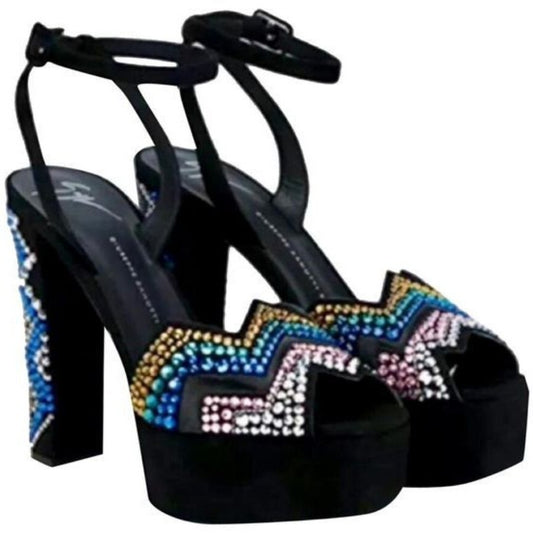 Glitzy Single-Tone Studded High Heels Sandals