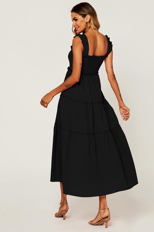 Hem Detail Tiered Maxi Dress In Black