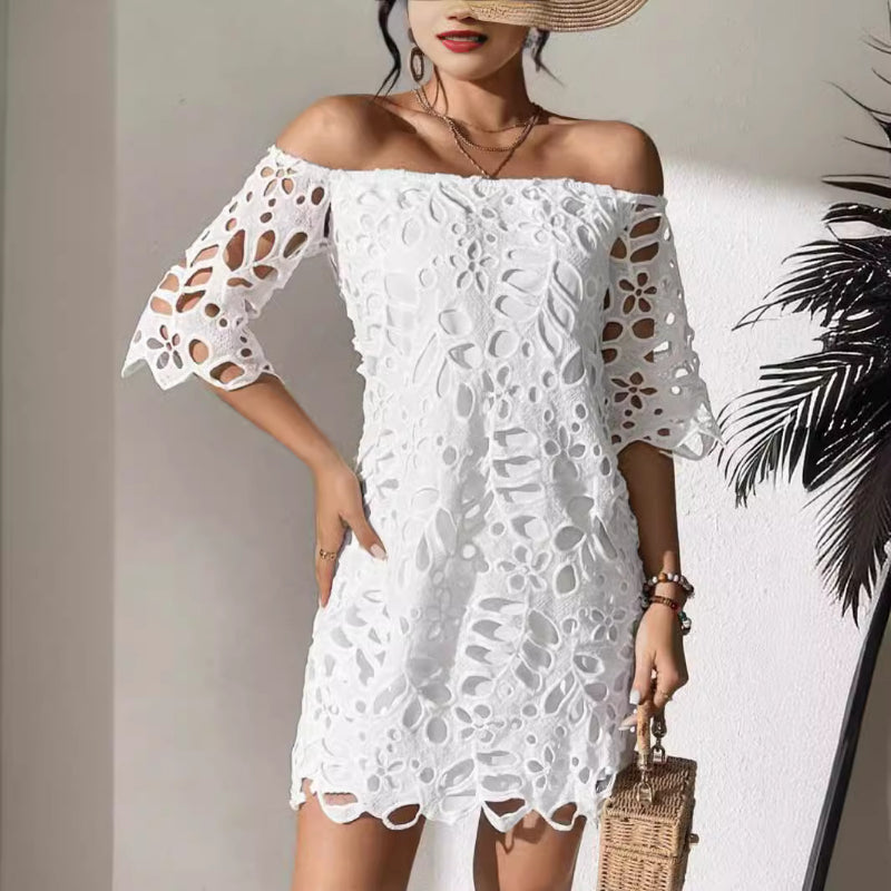 Elegant Lace Hollow Out One-Shoulder Strapless Dress