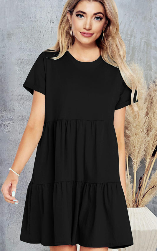 Black Tiered Mini Smock Tshirt Dress