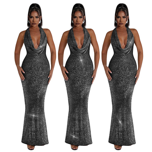 Lace-Up Low-Cut Mermaid Sexy Maxi Dress