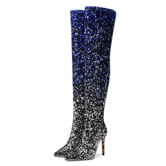 Gradient Sequin Side Zip Over-the-Knee Boots