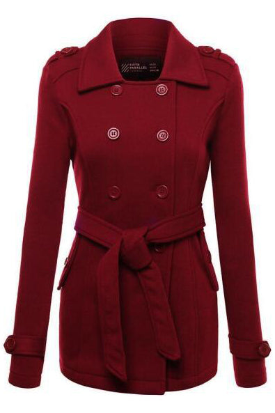 Lapel Double Breasted Slim Long Coat with Belt On