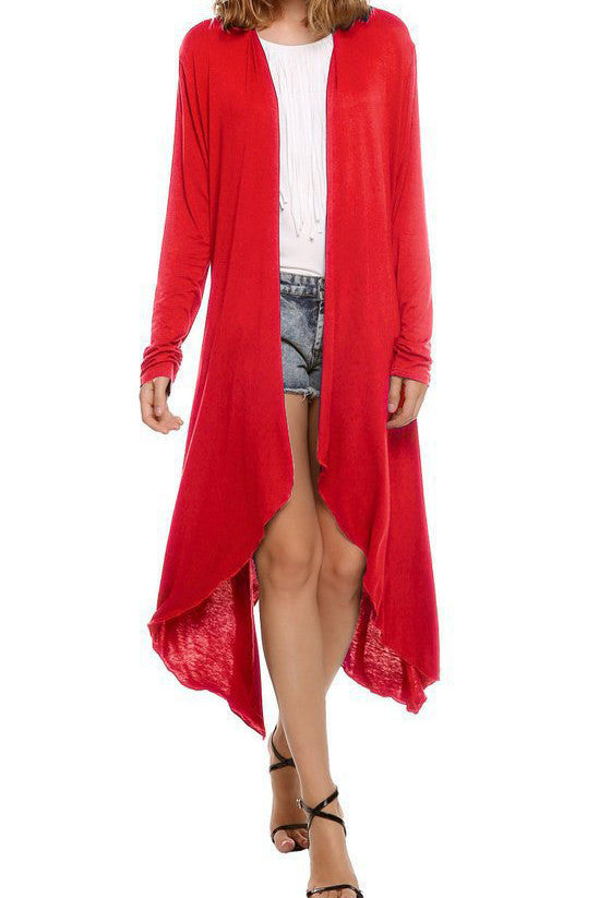 Pure Color Irregular Long Sleeves Scoop Long Cardigan