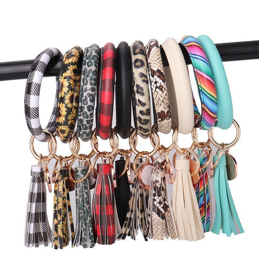 Fashion Print Tassel Bracelet Key Chain