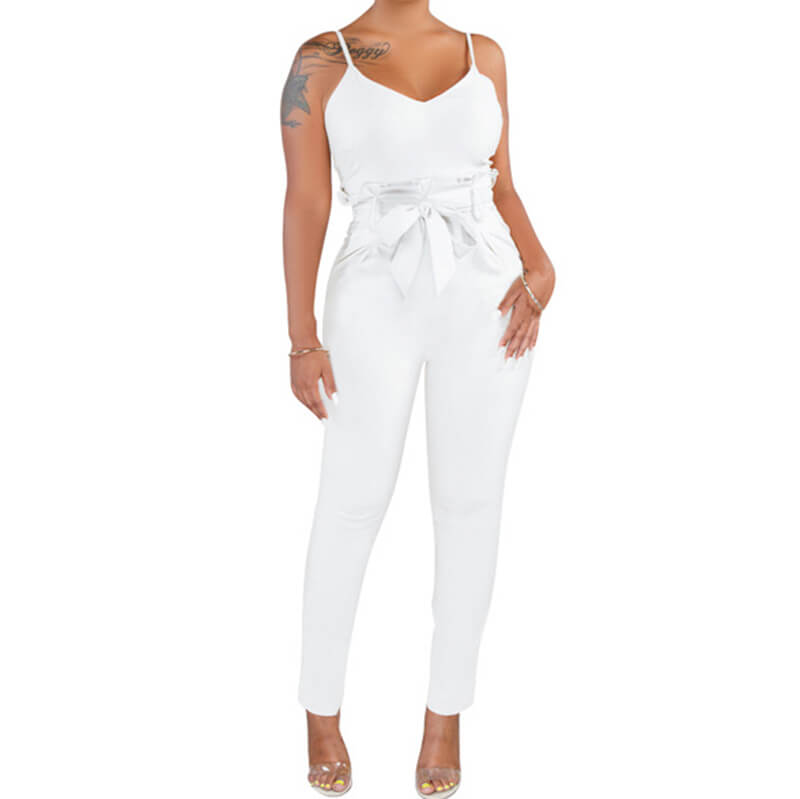 Spaghetti Straps Bow Pocket Jumpsuit