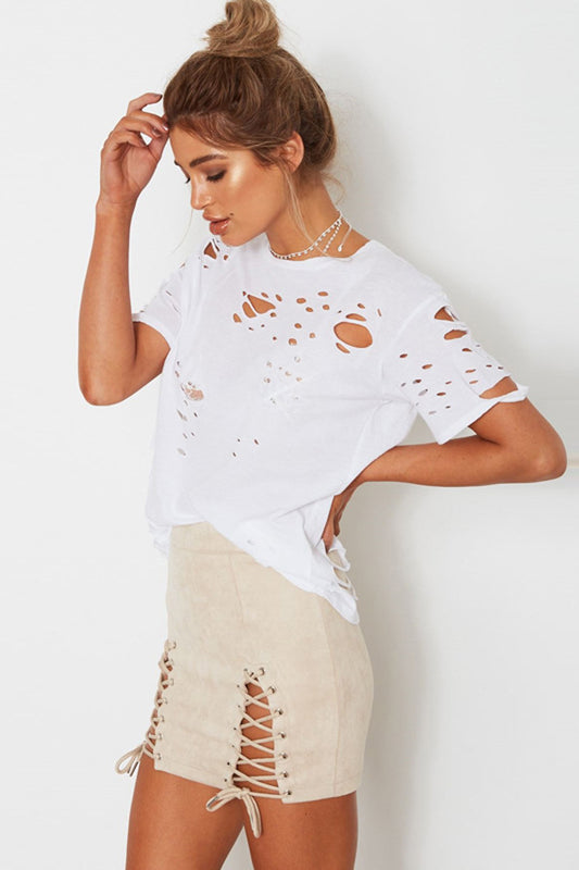High Waist Lace Up Pure Color Bodycon Short Skirt