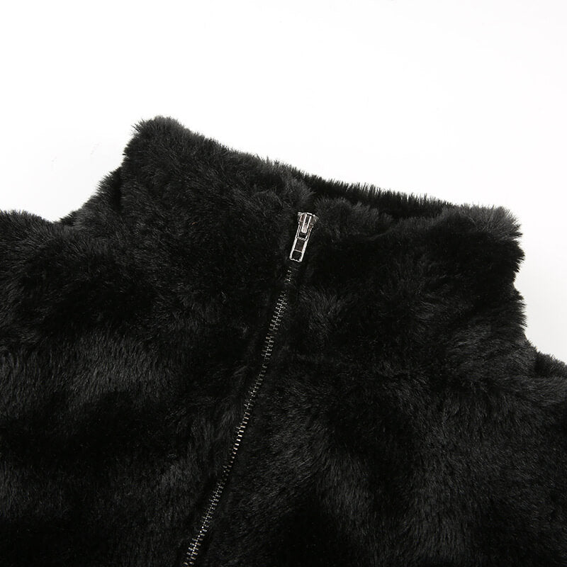 Black Faux Fur Zipper Jacket