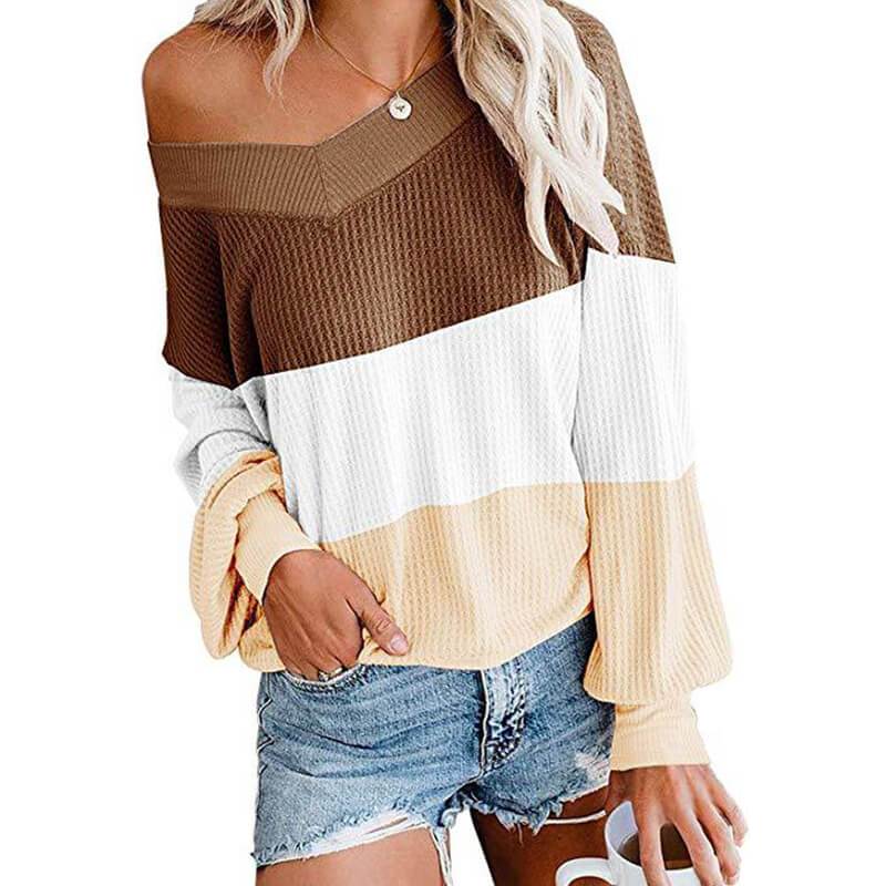 Patchwork Big V-neck Loose T-shirt