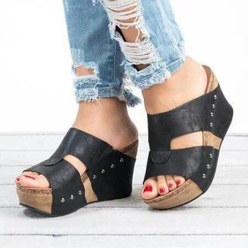 Platform Rivet Wedge Slide Sandal