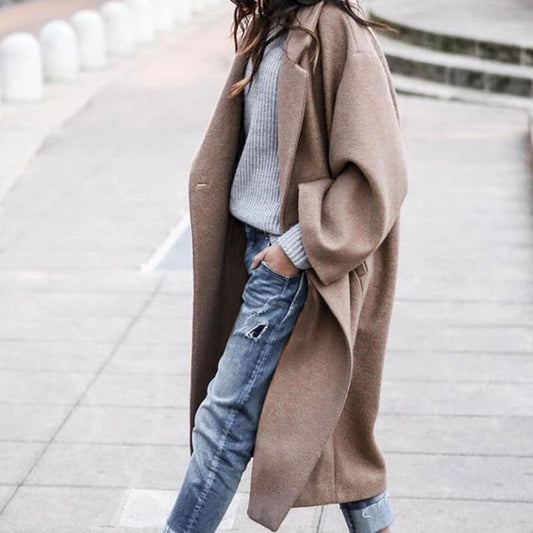 Khaki Notched Collar Wool Coat