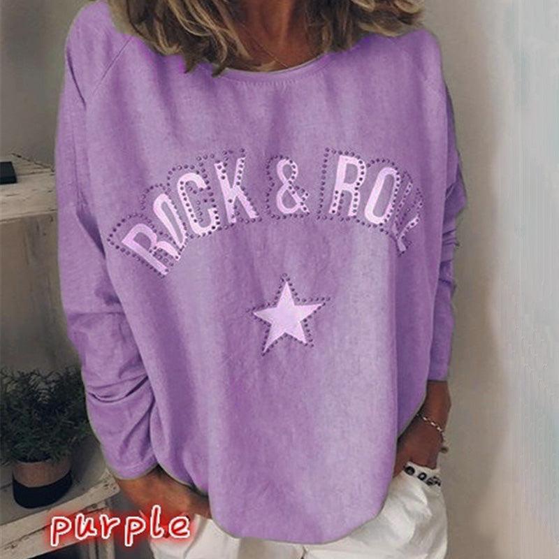 Rhinestone Plus Size Pullover Crew Neck Sweatshirts