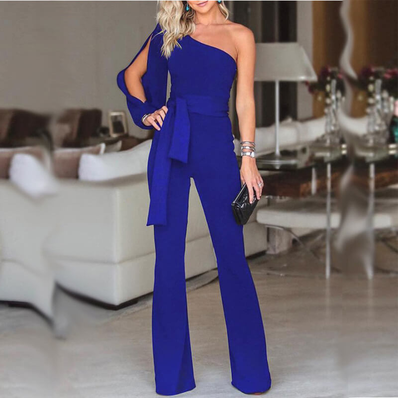 One Shoulder Bandage Split Sleeves Jumpsuits