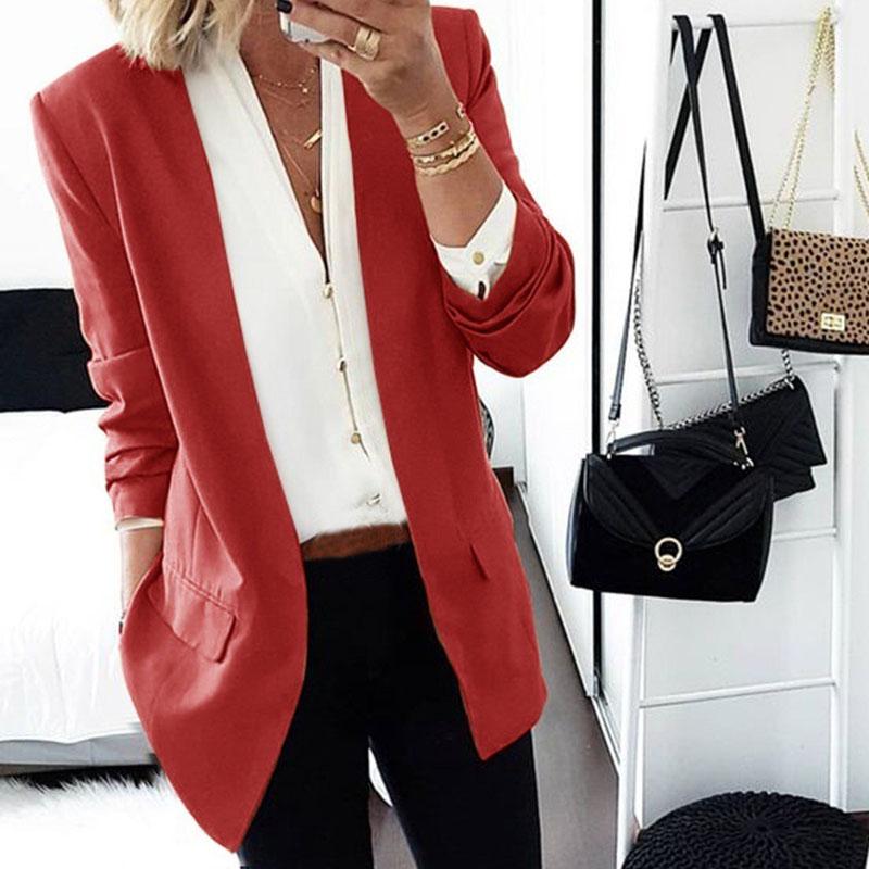 Plus Size Open Front Slim Blazer