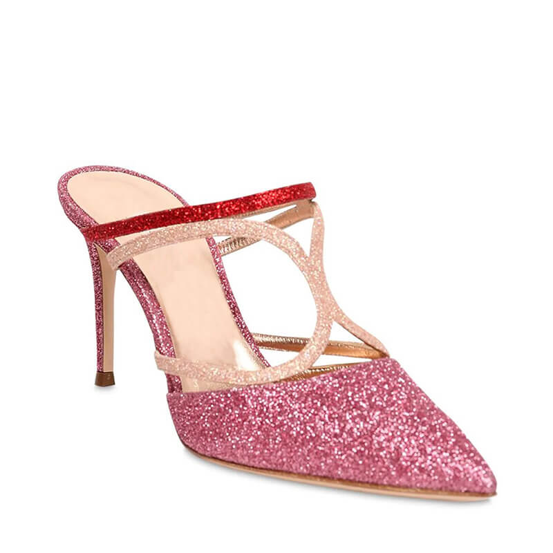 Summer Sequin Point Toe High Heel Mule Sandals