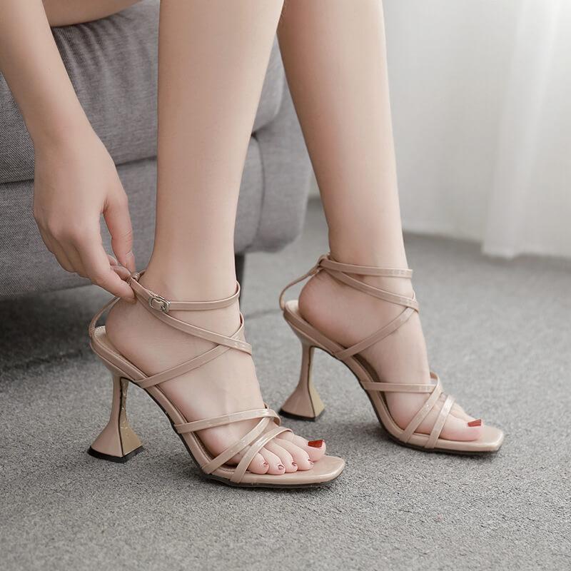 Goblet Lace Up High Heel Buckle Sandals