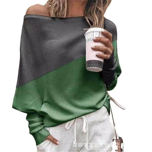 Patchwork One Shoulder Loose Blouse