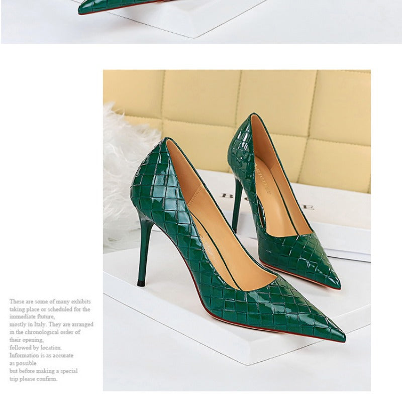 Shiny Patent Leather Woven Pattern Ultra High Heel Sexy Nightclub Shoes
