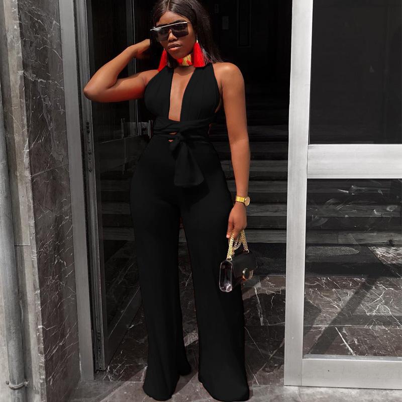 Sexy Sleeveless Wide Leg Cutout V Neck Jumpsuits