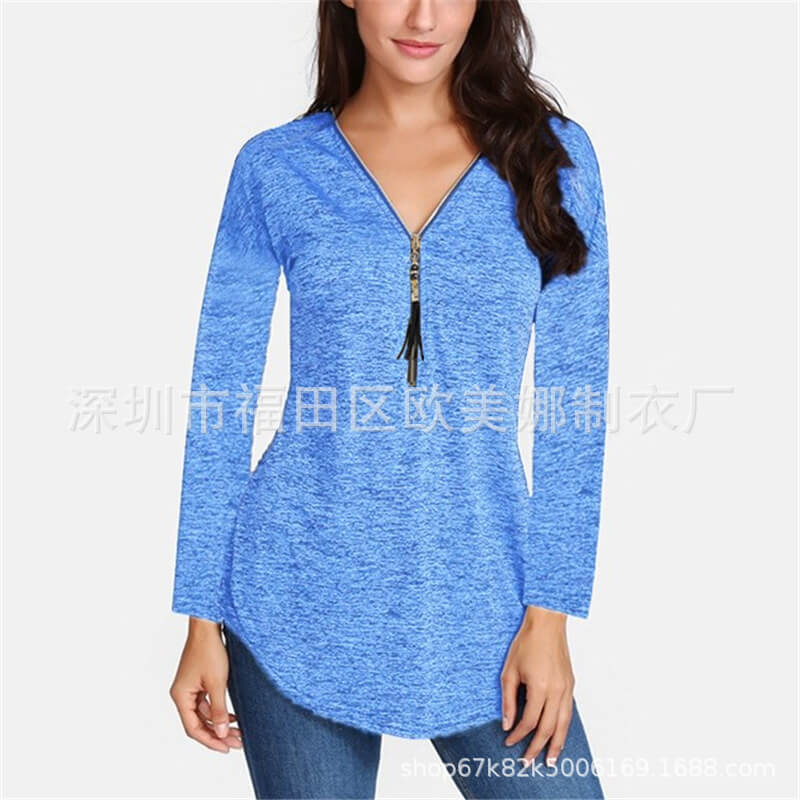 Zipper V-neck T-shirt