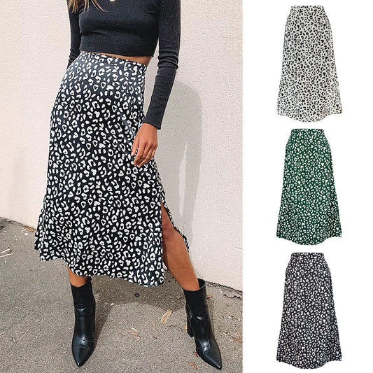 Sexy Leopard High Waist Loose Split Midi Dresses