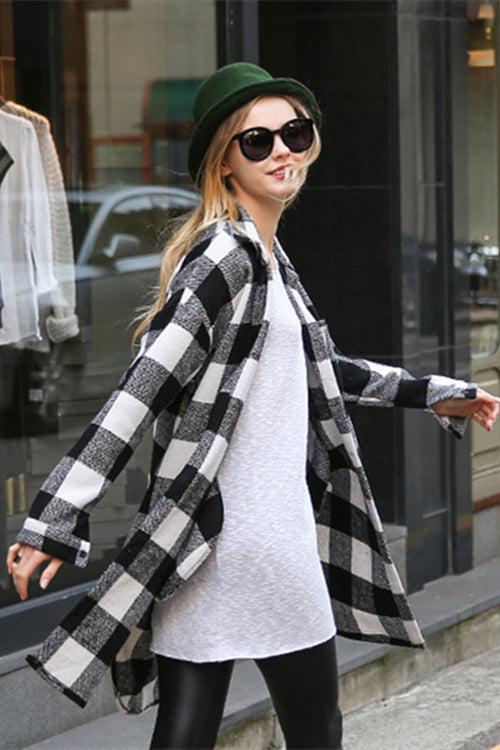 Plaid Button Loose Long Blouse