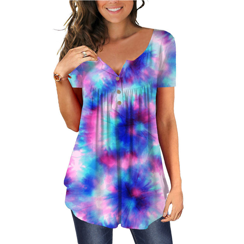 Casual Tie Dye Short Sleeve Loose T-shirts