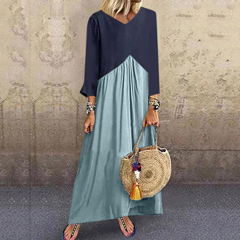 Colorblock Patchwork Loose Ankle Length Dress