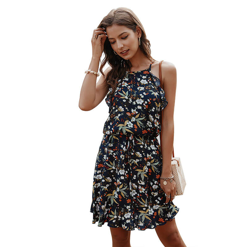 Floral Dobby Empire Waist Short Beach Dress