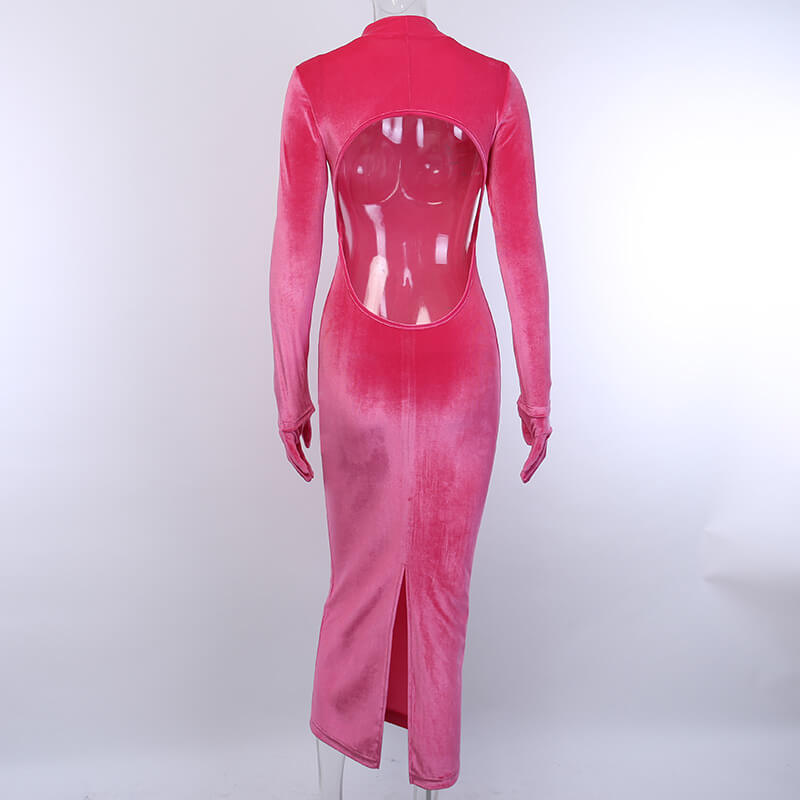 Velveteen Backless With Glove Dress